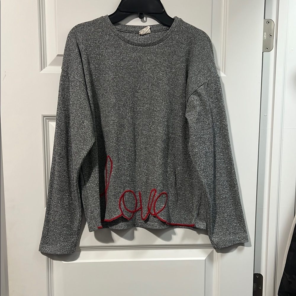 Zara Gray and Red Sweater Casual Knit Top